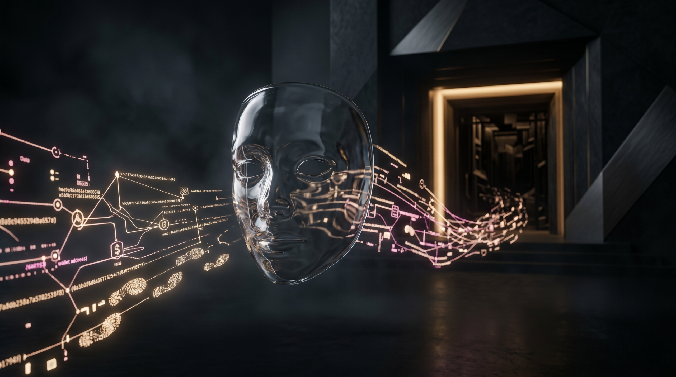 Transparent mask revealing digital transaction trails behind anonymous crypto gambling