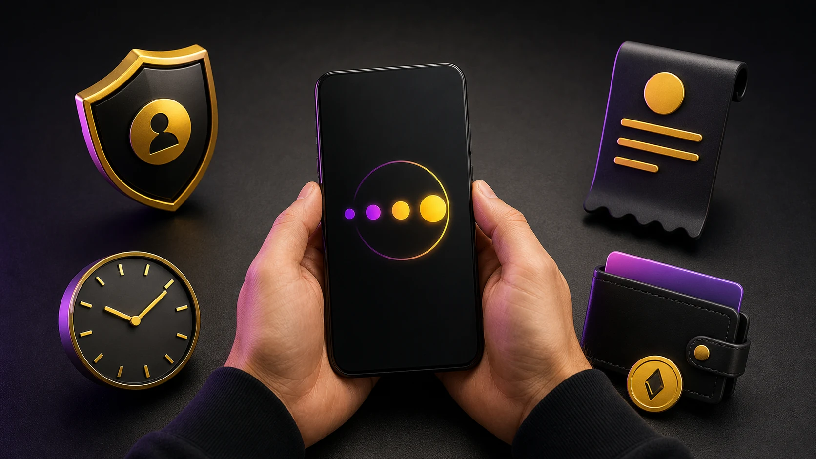 Casino withdrawal times troubleshooting with a phone, privacy shield, clock, receipt and wallet
