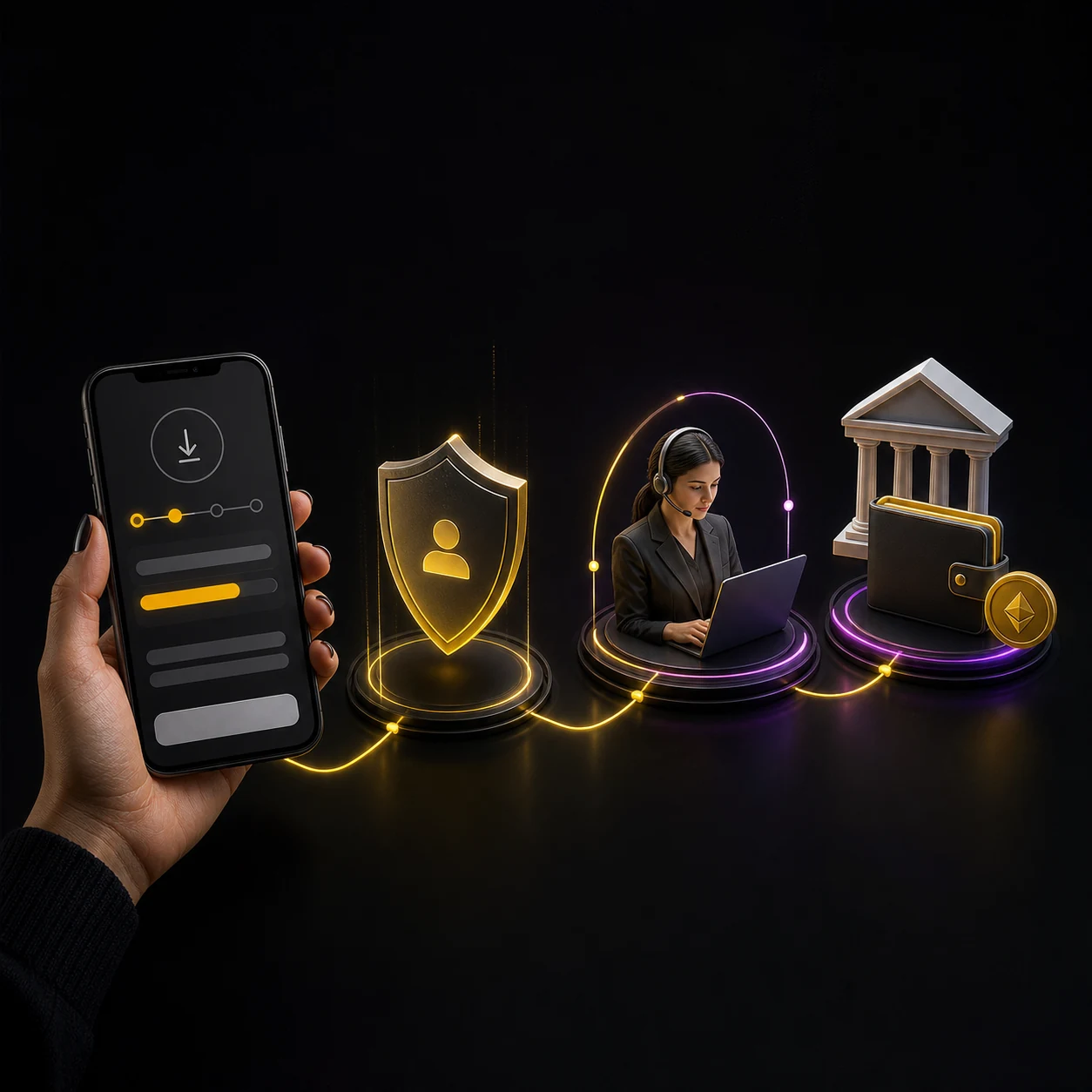 Casino withdrawal times shown as a four-stage route from phone request to verification, processing and payout