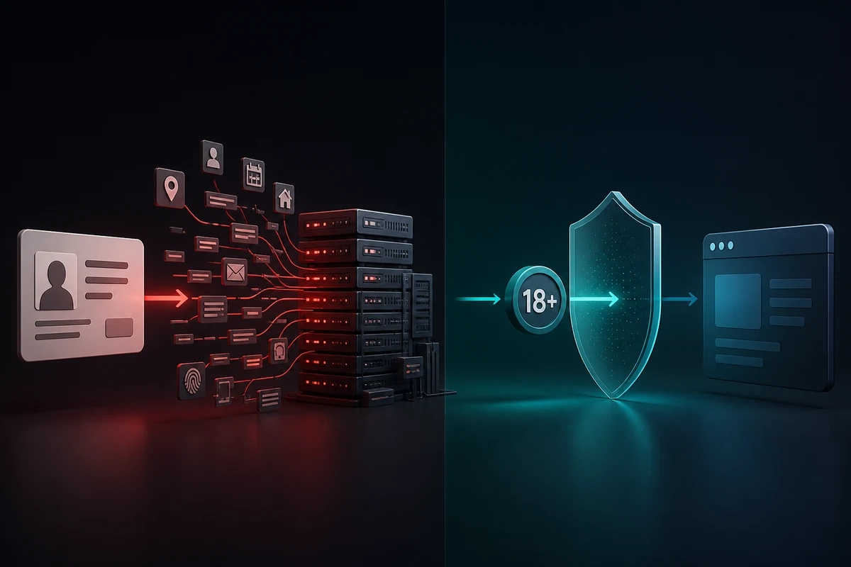 Conceptual comparison of full ID sharing and an anonymous over-18 proof