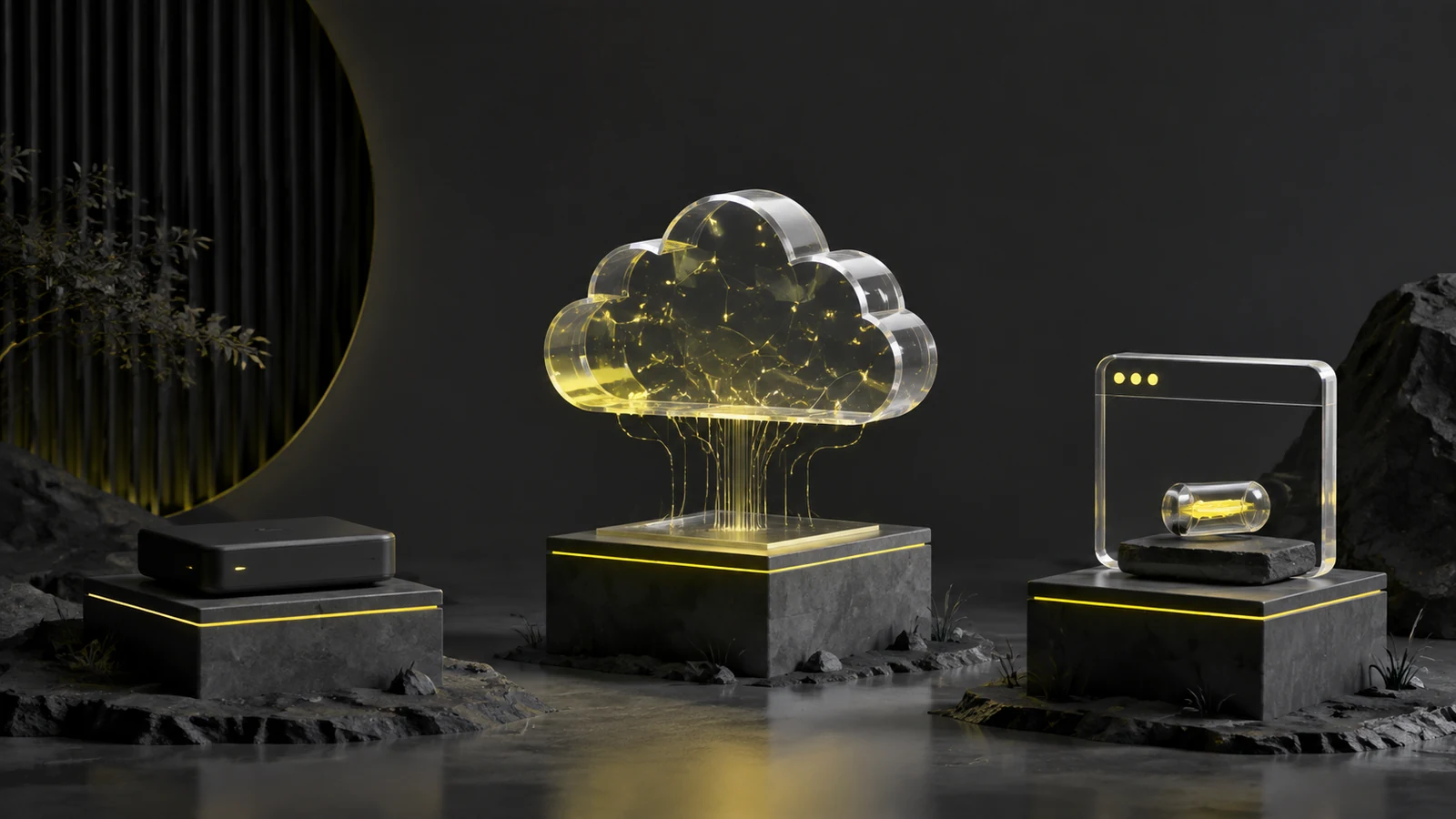 Three separate graphite models representing local files, cloud storage and browser storage.